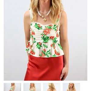 ILLA ILLA Cream Peplum Cami with Red Cherry Floral Print and shorts set